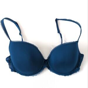 Marie Jo Women's‎ Bra 38C Underwire Blue Lace Adjustable Straps Push Up Lingerie